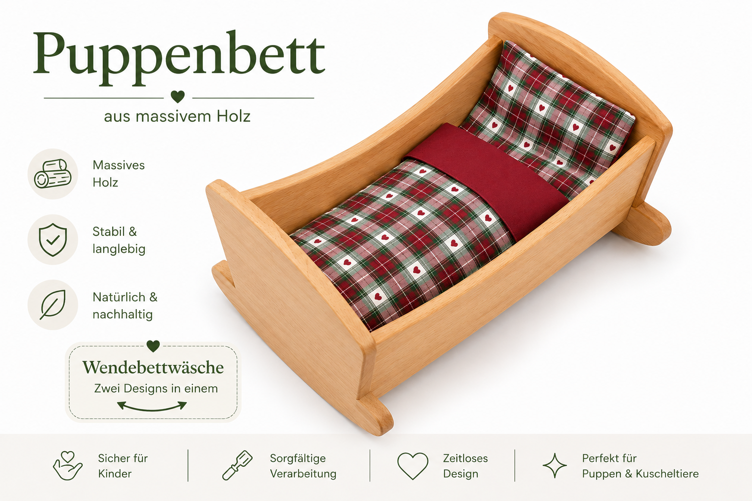 Wiege aus Erlenholz, klein 38 cm oder groß 52cm – Bild 2